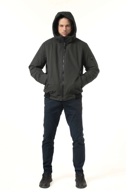 Чоловіча зимова куртка-бомбер з біопухом сіра-9