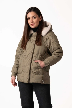 Біопуховик зеленого кольору з екохутром