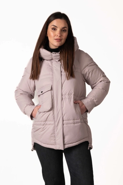 Пудровий біопуховик з капюшоном і кулісками-4