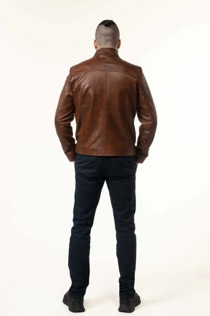 Шкіряна куртка чоловіча коричнева з тонуванням-2