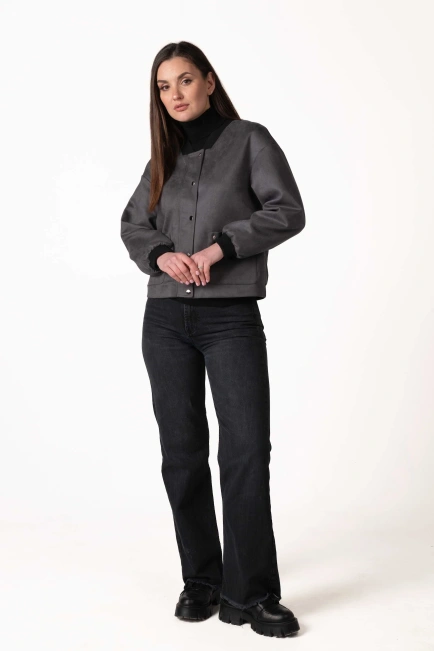 Жіноча легка куртка з еко-замші графіт-8