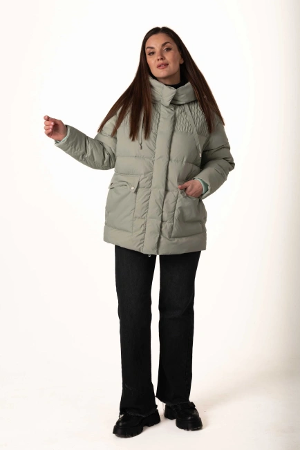 Жіночий м’ятний біопуховик з капюшоном-9