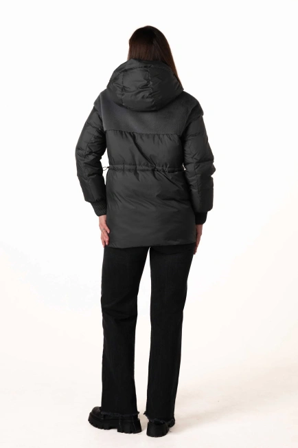 Біопуховик з екохутром темно-бірюзового кольору-2