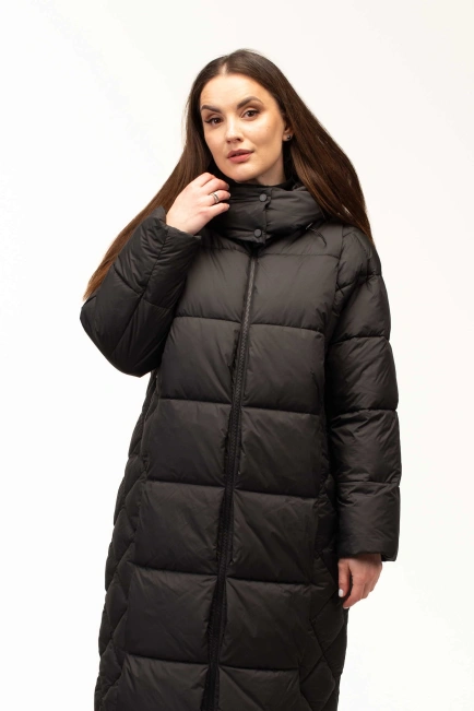 Женский черный зимний биопуховик со стежкой-1