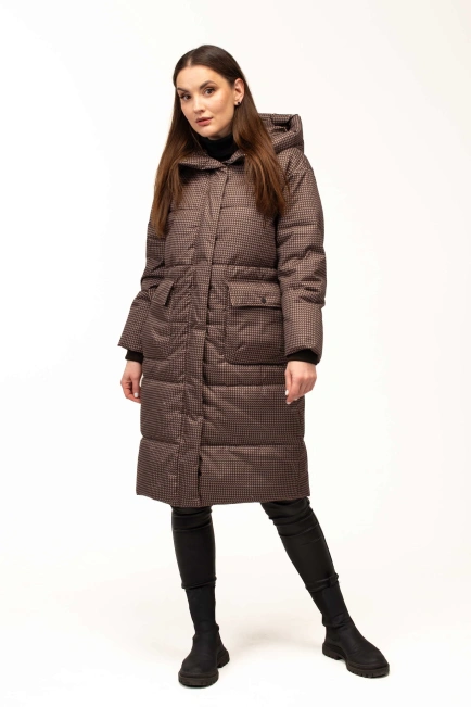 Біопуховик жіночий зимовий довгий принт-9