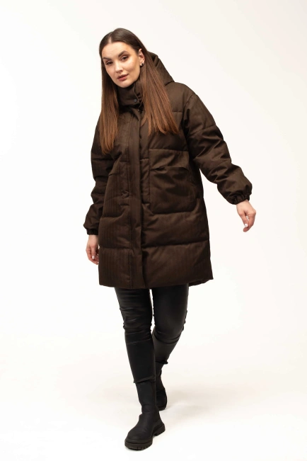 Біопуховик жіночий довгий коричневий-6