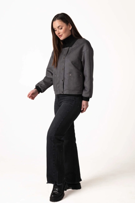 Жіноча легка куртка з еко-замші графіт-9