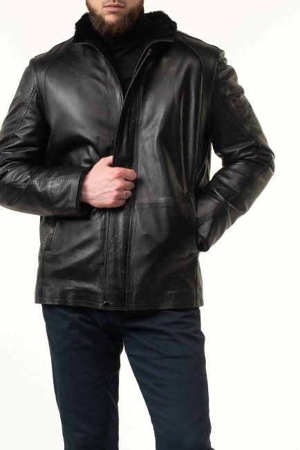 Чоловіча шкіряна дублянка з декором-7