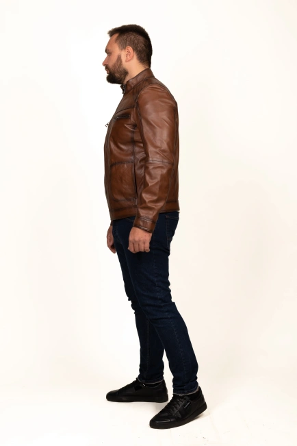 Чоловіча куртка шкіряна коричневого кольору-6