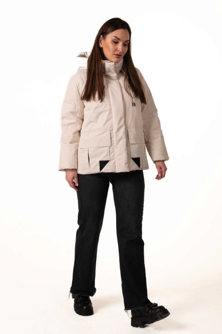 Молочний біопуховик з капюшоном та кишенями-7