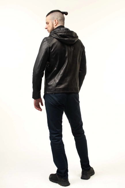 Чоловіча куртка зі шкіри з капюшоном-6