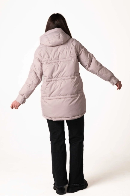 Пудровий біопуховик з капюшоном і кулісками-2