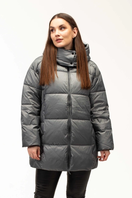 Жіночий біопуховик з декором на боках бірюза-4