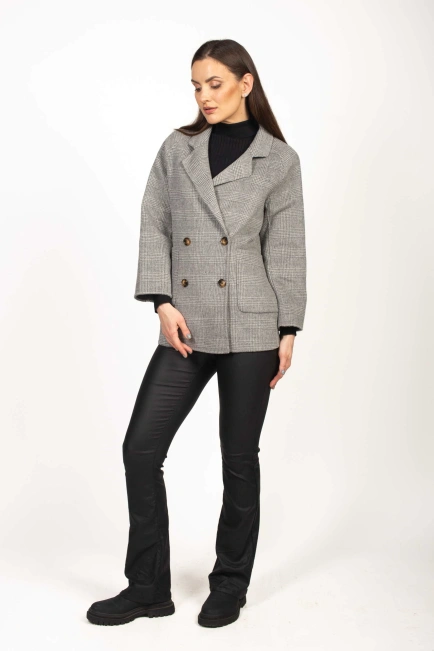 Женское пальто в клеточку цвет серый-4