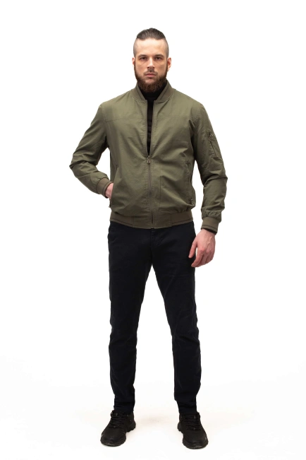 Мужская лёгкая куртка бомбер хаки-8