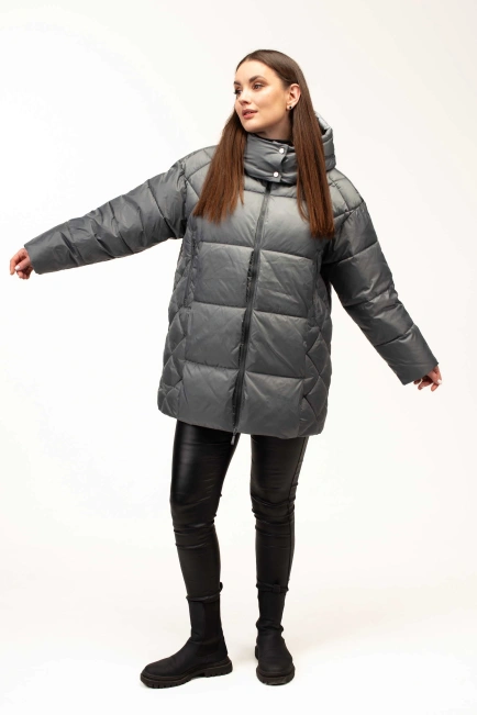 Жіночий біопуховик з декором на боках бірюза-8