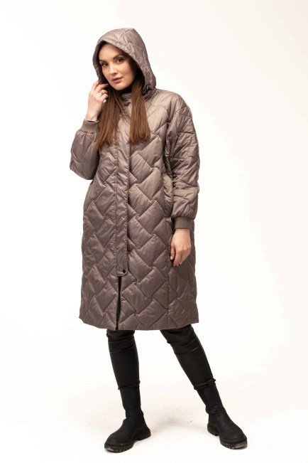 Удлиненная демисезонная куртка кофейного цвета-10