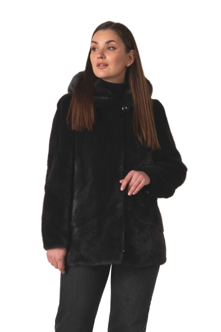 Жіноча норкова шуба графітового кольору зима-4