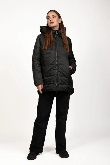 Женский зимний пуховик зелёный с биопухом-5