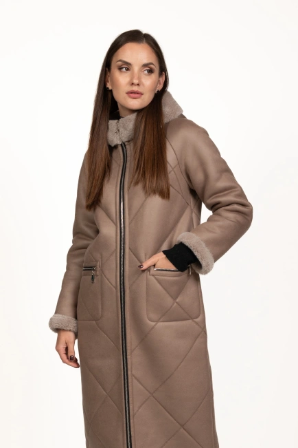 Жіноча штучна дублянка кавового кольору-1