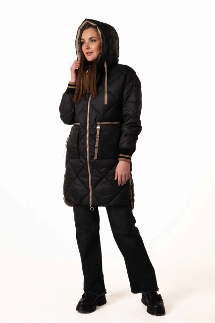 Біопуховик жіночий чорний з бежевими акцентами-10
