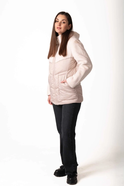 Біопуховик зимовий з екохутром молочного кольору-5