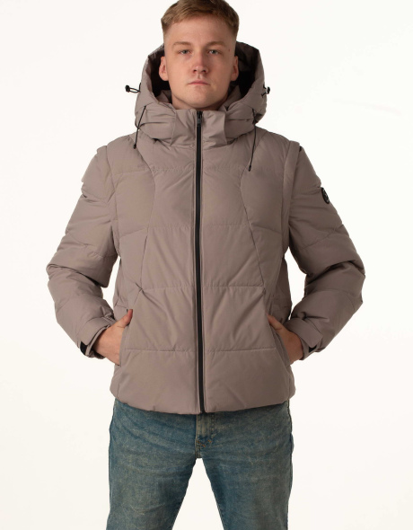 Серая зимняя мужская куртка с биопухом.