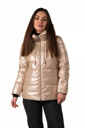 Бежевий біопуховик з капюшоном для зими