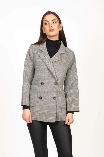 Женское пальто в клеточку цвет серый-3