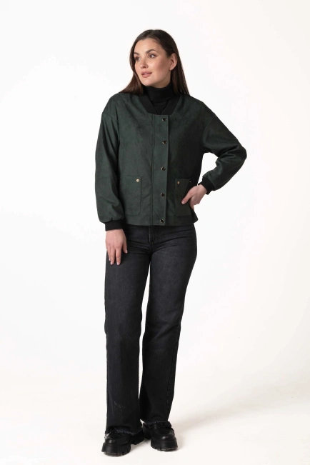 Жіноча куртка зі штучної замші зелена-8