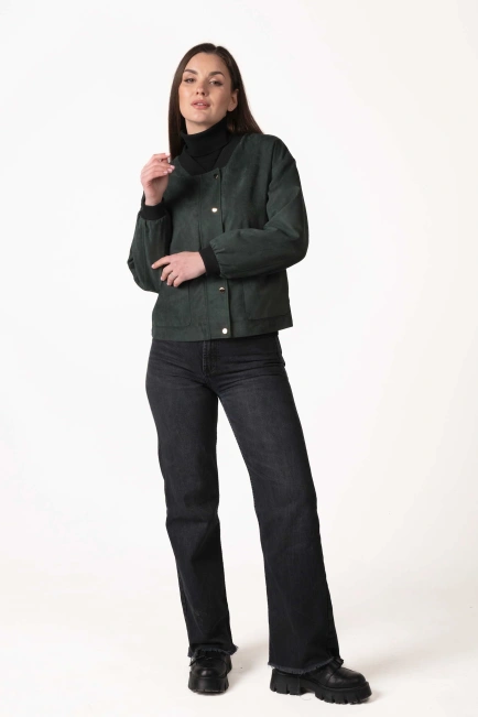 Жіноча куртка зі штучної замші зелена-6