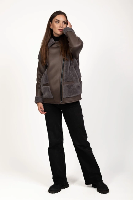 Жіноча штучна дублянка-косуха кавова-8