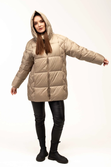 Жіночий біопуховик з декором на боках-3
