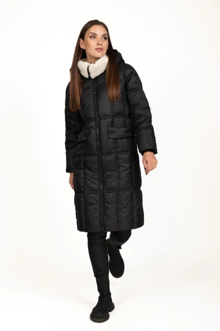 Женский черный биопуховик с чёрной стёжкой-6