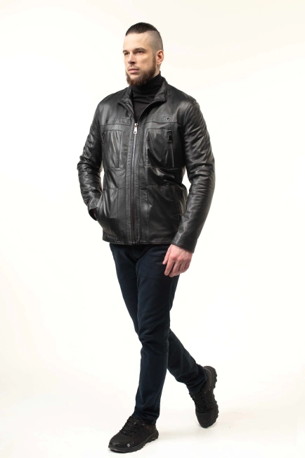 Кожаная куртка мужская с воротником-5