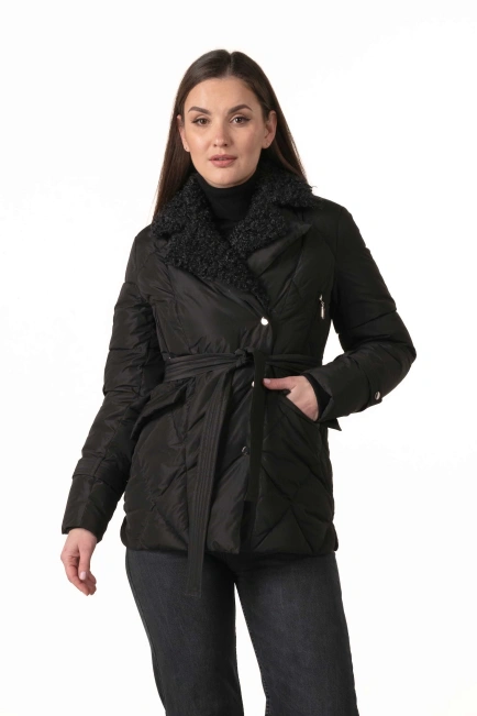 Жіночий біопуховик з екохутром під баранчика-1