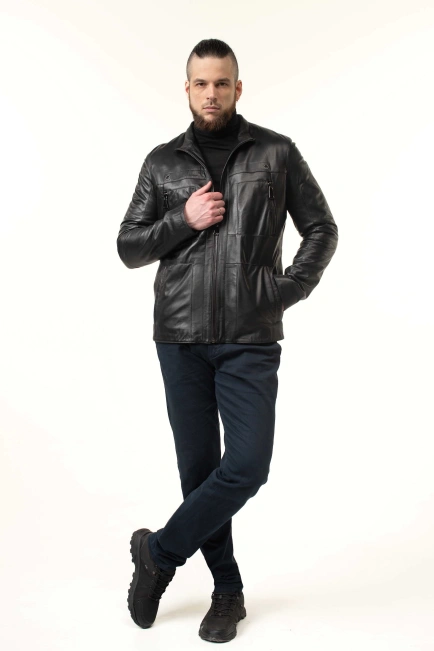 Кожаная куртка мужская с воротником-8