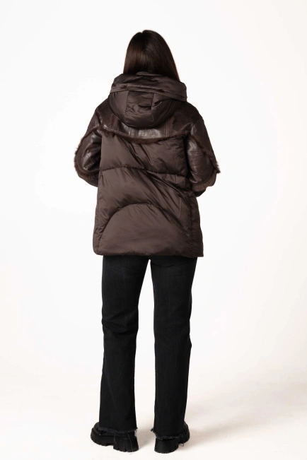 Біопуховик з шкіряними та хутряними вставками-2