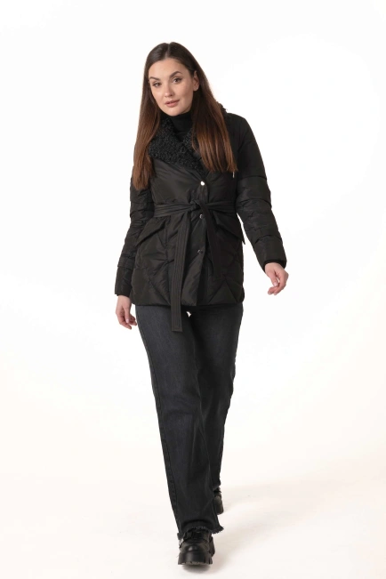 Жіночий біопуховик з екохутром під баранчика-10