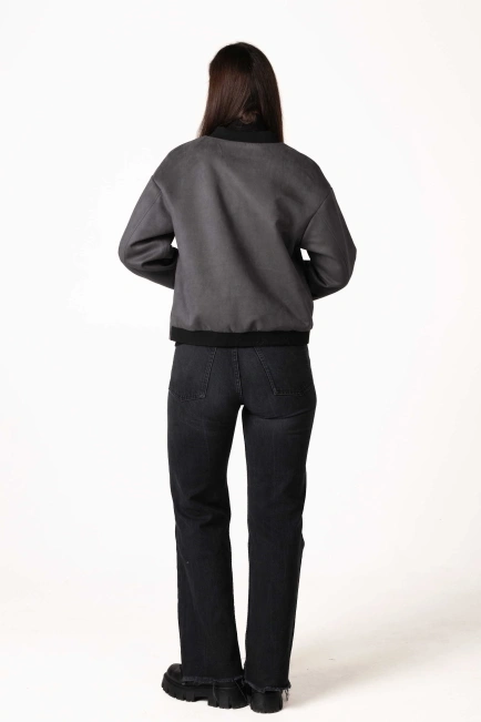 Жіноча легка куртка з еко-замші графіт-2