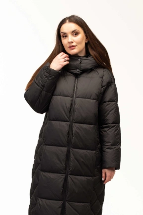 Женский черный зимний биопуховик со стежкой