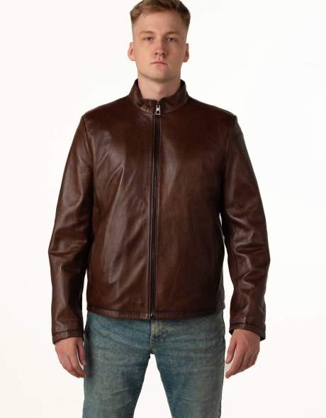 Чоловіча шкіряна куртка пряма коричнева