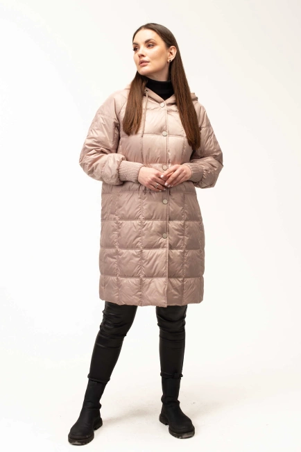 Демисезонная бежевая куртка с капюшоном-10