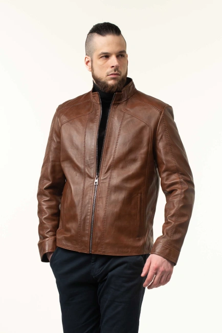 Шкіряна куртка чоловіча коричнева з тонуванням-10