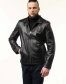 Чоловіча шкіряна куртка чорна гладка-10