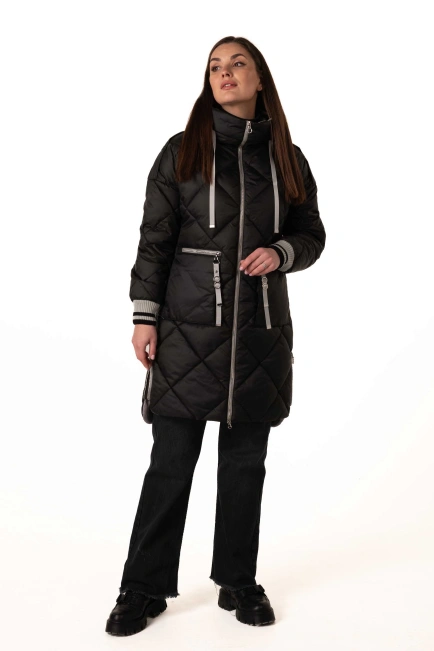 Жіночий зимовий біопуховик чорний з сірим-6