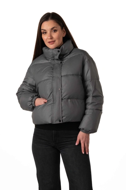 Жіночий укорочений біопуховик темна бірюза-1