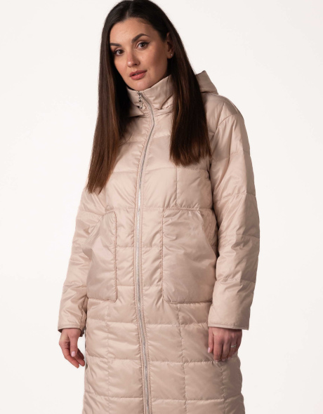 Жіноча демісезонна куртка з капюшоном беж стьобана