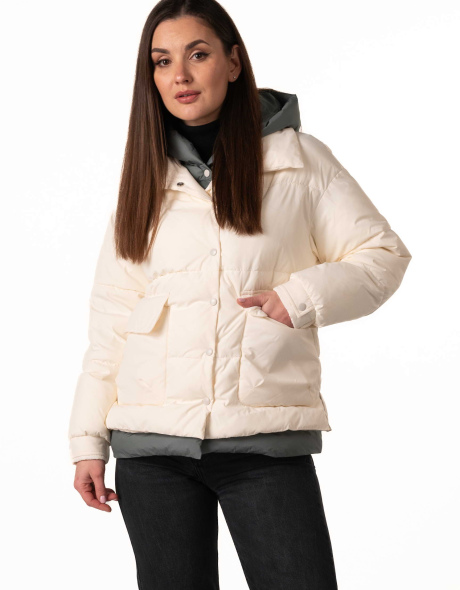 Молочний біопуховик з коміром та капюшоном