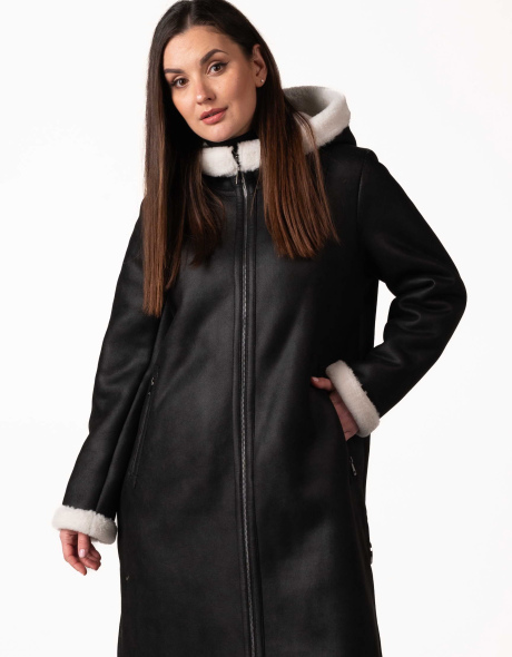 Жіноча чорна екодублянка з білим екохутром